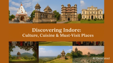 A featured collage image showing Indore's iconic attractions including palaces, temples, street food, and scenic views