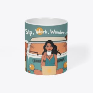Eco-friendly travel mug for digital nomad women with wanderlust-inspired design