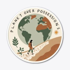 Eco-conscious travel sticker with nature-themed design for solo female digital nomads
